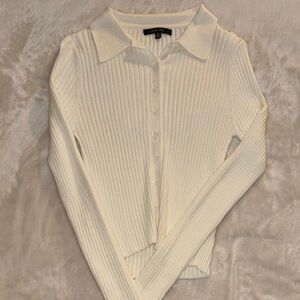 Love Tree Ivory Ribbed Button-Up Cardigan